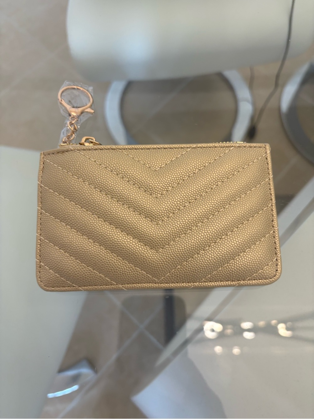 Gold Quilted Card Holder Keychain - Women Accessories